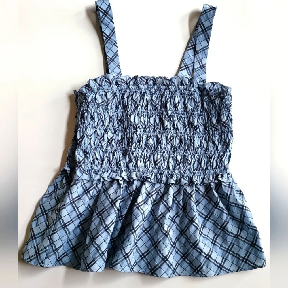 J. Crew Blue and White Smocked Tank Top.Size L